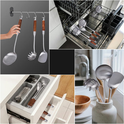 Kitchen Utensils Set with Wood Handle, 6 Pieces Stainless Steel Utensils Set, Metal Cooking Utensils Set, Non-Stick and Heat Resistant5