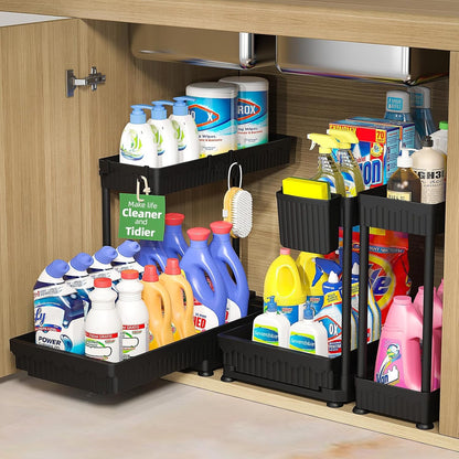 3-Pack 2-Tier L-Shaped under Sink Organizers with Sliding Drawers1