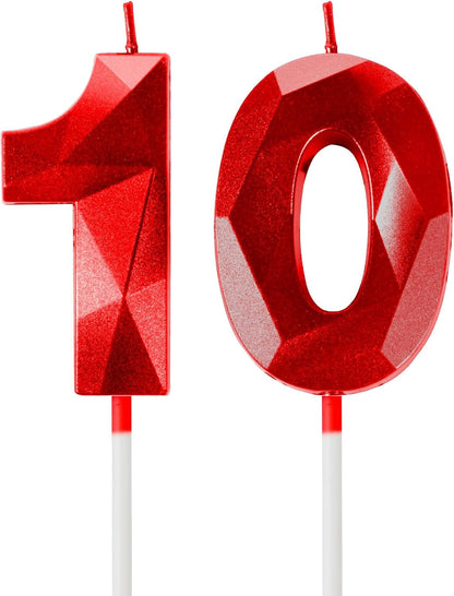 Red Birthday Candles for Cake, Number 10 Candle for 10Th Birthday Decorations, 3D Design Cake Topper Decorations for Boy Girl Women Men Birthday Theme Party Anniversary Celebration Supplies1