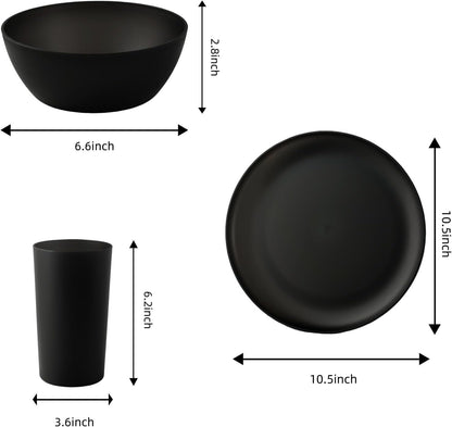 24Pcs Matte Black Dinnerware Set, Plates Bowls & Cups, Unbreakable Dishes for 8, Reusable Bpa‑Free Tableware, Dishwasher Safe for Kitchen Party Picnic Camping, Bonus Cutlery Set Included2