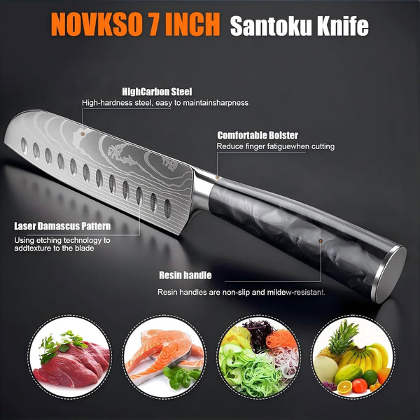 7 Inch Santoku Knife, Pretty Design, High‑Carbon Steel, Resin Handle2