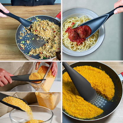 Silicone Cooking Spoon & Rice Scooper Set for Nonstick Cookwares, 2Pc Black7