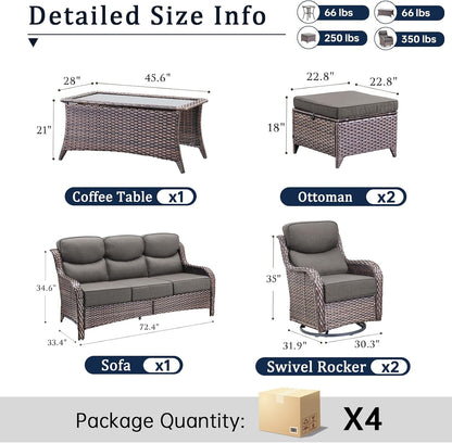 Luxury High Back Outdoor Furniture with 6-Inch Thick Cushions, Patio Furniture Set with Swivel Chairs, 6 PCS Wicker Conversation Set for Porch, Balcony, Deck and Yard2