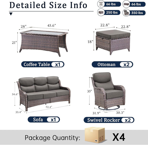 Luxury High Back Outdoor Furniture with 6-Inch Thick Cushions, Patio Furniture Set with Swivel Chairs, 6 PCS Wicker Conversation Set for Porch, Balcony, Deck and Yard2