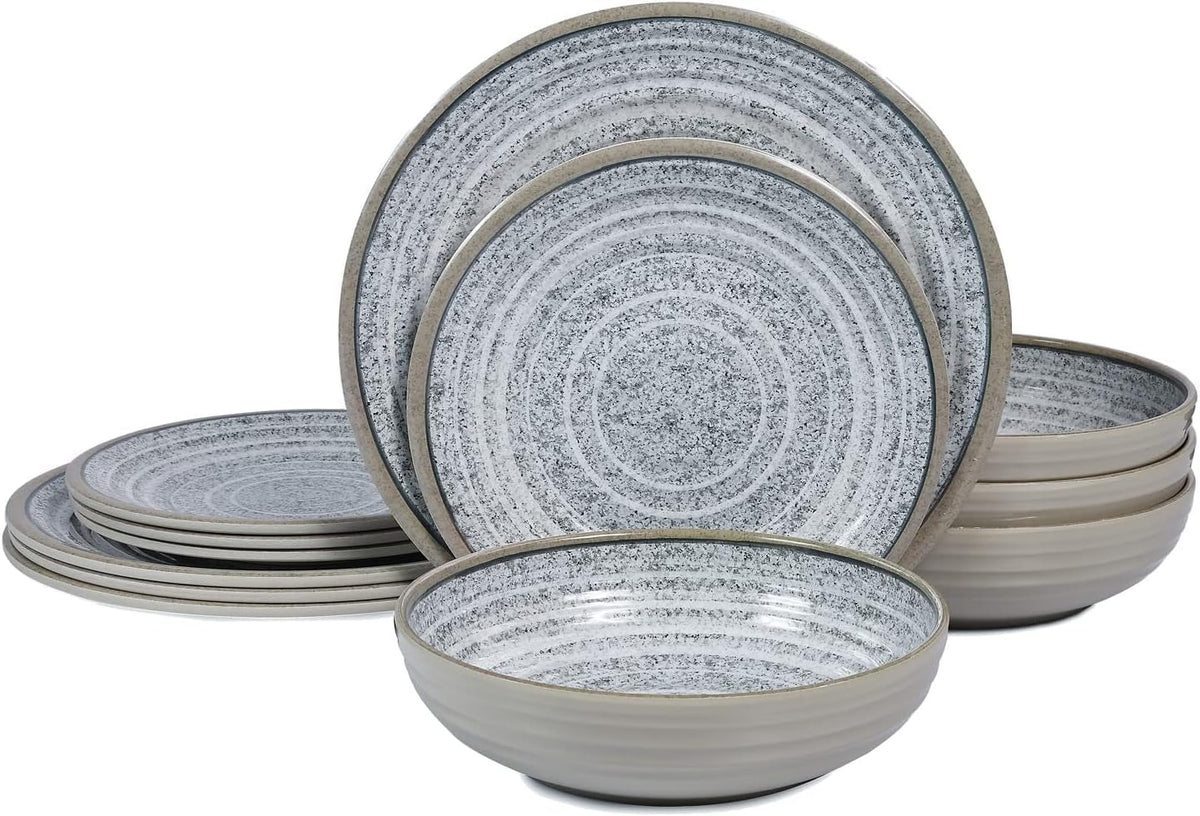 melamine-dinnerware-sets-12-pcs-service-for-4-plates-bowls-sets-grey