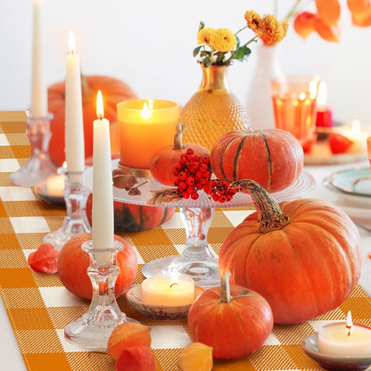 Fall Table Runner 72 X 13 Inch Thanksgiving Decorations,Linen Burlap Orange Buffalo Check Plaid Table Cover for Autumn Thanksgiving Day, Seasonal Farmhouse Table Decor for Kitchen Dining Fireplace5