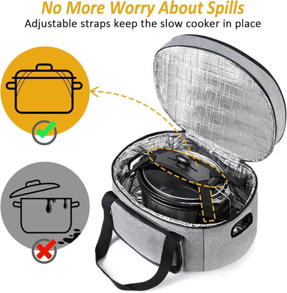 2 Layer Slow Cooker Carrier, Compatible with 6, 7, 8 Quart Crockpot | Insulated Large Slow Cooker Travel Bag with Bottom Pad Lid Fasten Straps, for Family Gathering Potluck, Gift for Women3