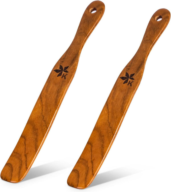Spurtle for Sourdough Starter, Danish Dough Whisk and Jar Spatula, Solid Teak Wood for Mixing, Scraping Jars and Bread Making Tools, Wooden Kitchen Utensils for Non-Stick Cookware (2) (2 Pcs Spurtle)1