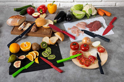 COLORI+ Mixed Knife Set with Non-Stick Coating and Safety Sheaths, Set of 3, Green, Red and Graphite Grey6