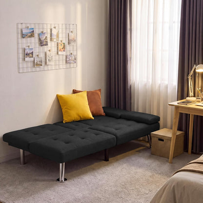 Linen Futon Sofa Bed, Adjustable Futon Couch for Living Room8