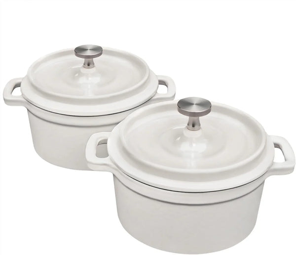 Mini Cocotte 16 Oz Mini Dutch Oven 0.5 Qt. Cast Iron Garlic Roaster for Oven Garlic Confit Pot Ramekins with Lids Oven Safe Set of 2, White1
