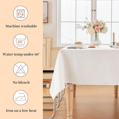 Textured Table Cloth for Rectangle Tables 60×75 Inch Waterproof Linen Table Cloth Spill Proof and Wrinkle Free Table Cover for Dining Table,Farmhouse Kitchen, Parties and Holidays, Ivory White6