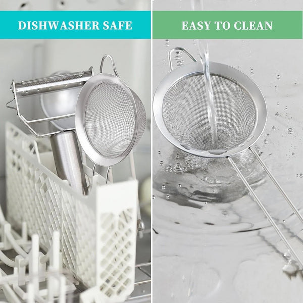 Fine Mesh Strainers for Kitchen,  Stainless Steel Metal Hand Small Mini Sieve Strainer, Cocktail Strainer Tea Coffee Juice Strainer，Food Strainer with Handlle (3.35Inch, Silver)4