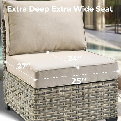 Outdoor Sectional Patio Furniture Set with Fire Pit Table,13 Pieces Wicker Conversation Sets L Shaped Couch,Extra Deep Out Door Sofa outside Furniture with Swivel Rocking Chair,Beige3