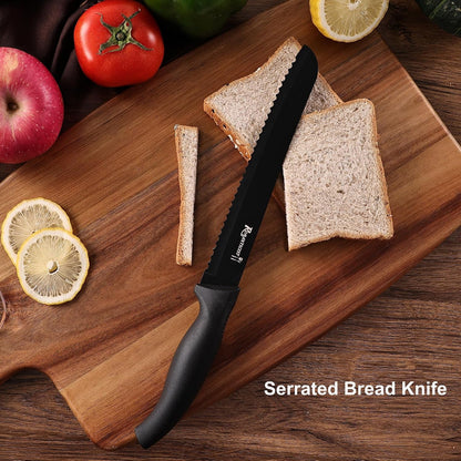 Knife Set, 10 Pieces Knife Block Set - Stainless Steel Kitchen Knives with Sharpener and Cheese Knife, Non-Slip Ergonomic Handles, Exquisite Knives Set - Stylish Black5