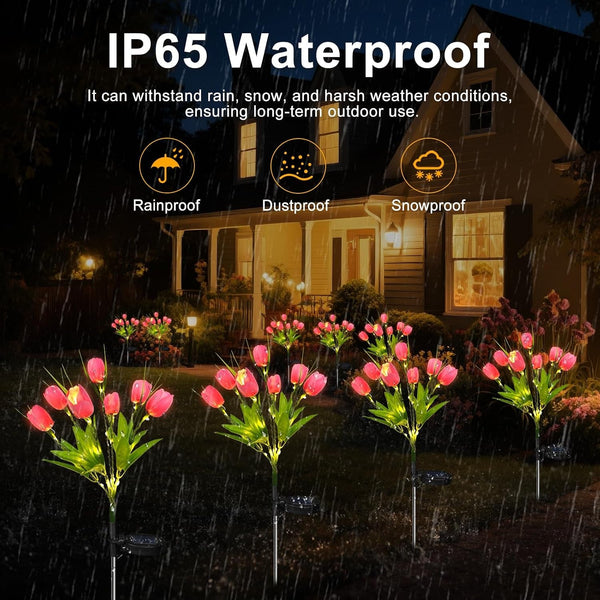 Solar Tulip Garden Lights, Flowers Light Waterproof, 2 Pack, Pink5