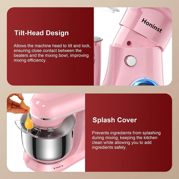 4QT Electric Stand Mixer, 10-Speed Tilt-Head Compact Kitchen Mixer | Multiple Stylish Colors | Food Mixer with Dough Hook & Beater & Whisk | for Cake & Bread | Dishwasher-Safe | Pink6