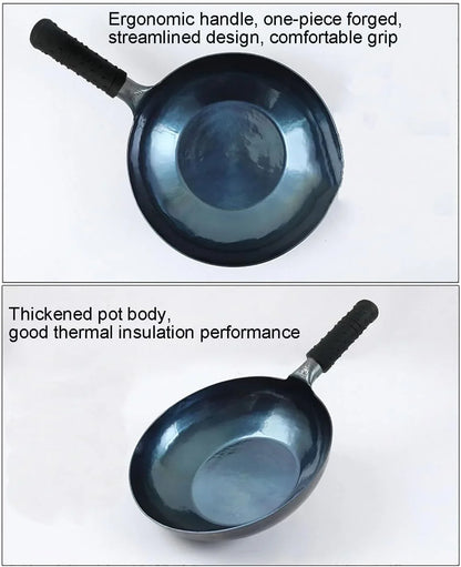 Stir Fry Pans,Chinese Handhammered Iron Woks，Mirror Flat Bottom Pot，No Coating Non-Stick, Suitable for All Kinds of Stoves (Diameter 34Cm/13.38In)7