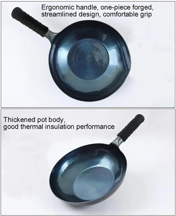 Stir Fry Pans,Chinese Handhammered Iron Woks，Mirror Flat Bottom Pot，No Coating Non-Stick, Suitable for All Kinds of Stoves (Diameter 34Cm/13.38In)7