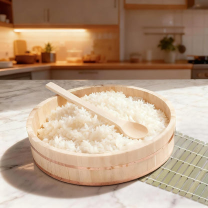 Professional Japanese Hangiri Sushi Rice Mixing Tub Set - Wooden Oke Bowl with Paddle & Makisu, Authentic Sushi Making Kit for Home & Restaurant (4 Sizes) (14.2' Inch)2