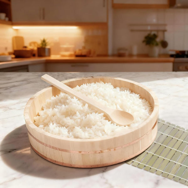 Professional Japanese Hangiri Sushi Rice Mixing Tub Set - Wooden Oke Bowl with Paddle & Makisu, Authentic Sushi Making Kit for Home & Restaurant (4 Sizes) (14.2' Inch)2