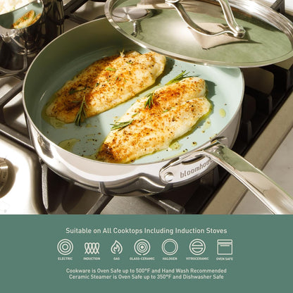 Bloomhouse - Two Time Oprah'S Favorite Things Winner - 8 Piece Triply Stainless Steel Pots and Pans Cookware Set W/Sage Green Non Toxic Pro Ceramic Non Stick Interior7
