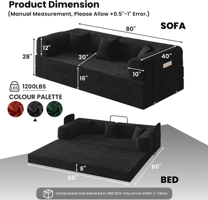 80" Convertible Futon Sofa Bed, Boneless Couch for Living Room2