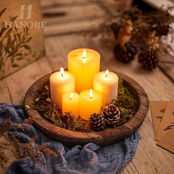 Wooden Tray for Coffee Table, Decorative round Candle Holder Plate | 11.2" Vintage Dining Table Centerpiece, Rustic Farmhouse Home Decor Serving Tray, Brown2