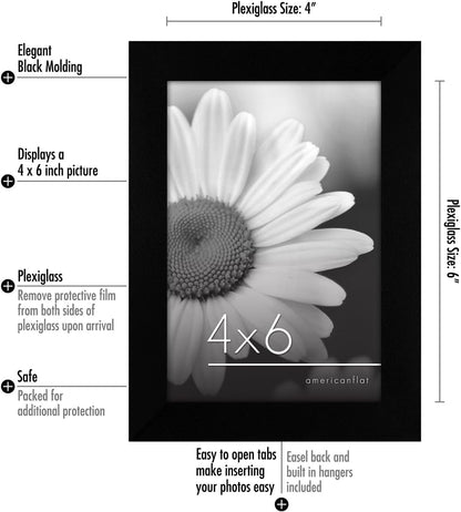 4X6 Picture Frame with Polished Plexiglass - Set of 12 - Signature Collection - Picture Frames with Engineered Wood - Photo Frame for Tabletop and Wall Display - Black7