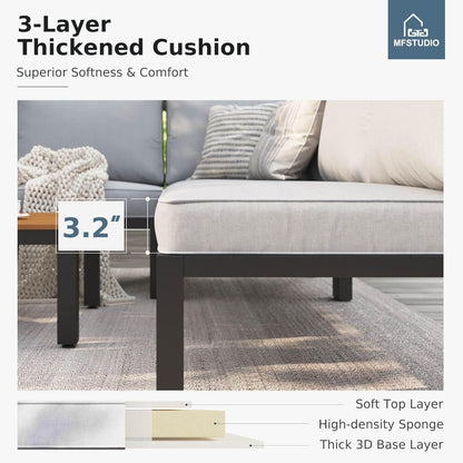 6-Seat Metal Patio Sofa Sectional Set with Gray Cushions4