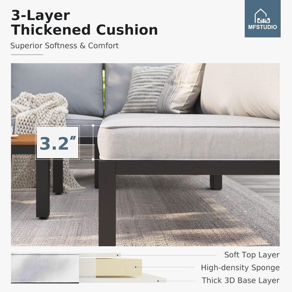 6-Seat Metal Patio Sofa Sectional Set with Gray Cushions4