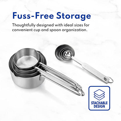 42917 Stainless Steel Measuring Cups and Spoons Set, 8-Piece Metal Measuring Set for Baking, Cooking, Dry and Liquid Ingredients, Restaurant Grade, Silver6