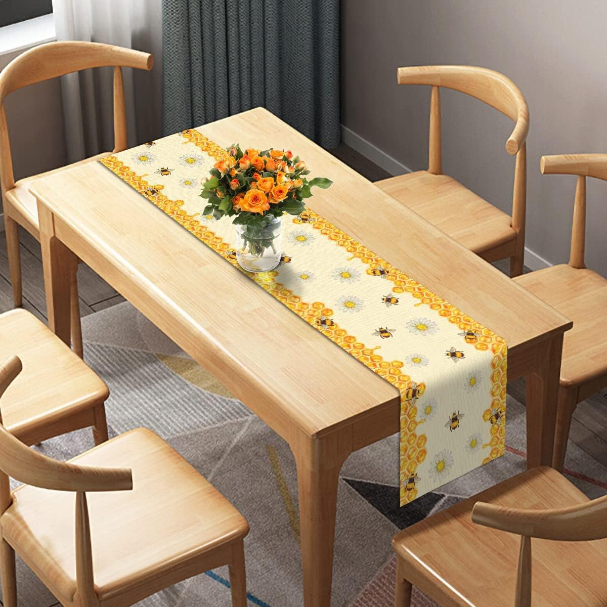 linen-bee-daisy-table-runner-rustic-home-farmhouse-table-cover-boy-girl-bithday-party-indoor-outdoor-decoration-home-kitchen-dining-room-decor-13-x-72