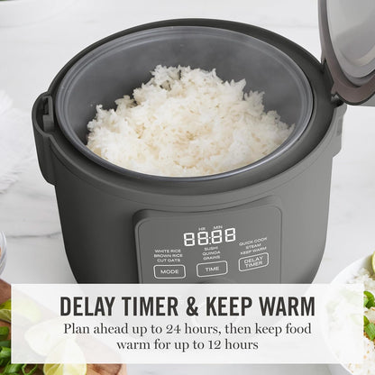 8 Cup Cooked (4 Cup Uncooked) Rice Cooker & Steamer, Caviar | Pfas-Free Ceramic Nonstick Removable Pot, 9 Modes, Keep Warm, Steamer, White & Brown Rice, Quinoa, Grains, Oats, Easy Clean8