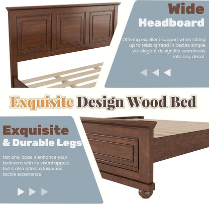 Wood Bed Frame Queen with Tall Headboard & Footboard, Traditional Queen Panel Bed with USB Charging Station for Bedroom, Guest Room, Easy Assembly, No Box Spring Required,Walnut8