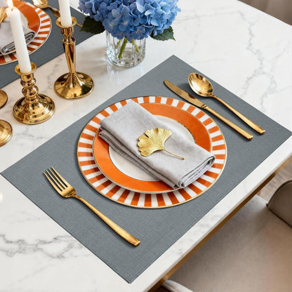 Placemats Set of 6 Linen Type Fabric Cloth Placemats, 18X12 Inch Double Layered Thick Wrinkle Free Heat Resistant Table Place, for Dining, Kitchen, Party (45 * 30Cm, Gray)6