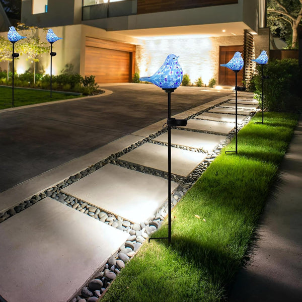Solar Garden Stake, Hand-Blown Glass Bluebird Light Outdoor Garden Decor5
