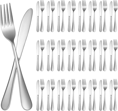 50 Pieces Stainless Steel Fork and Knife Set, 8 Inches Silverware Set with 25 Dinner Knives and 25 Dinner Forks, Dishwasher Safe Tableware Cutlery for Kitchen Restaurant Home1