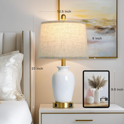 23" Set of 2 White Ceramic Small Table Lamp for Living Room Bedroom,Modern Bedside Lamps Nightstand Lamp for End Table Entryway2