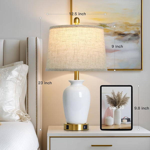 23" Set of 2 White Ceramic Small Table Lamp for Living Room Bedroom,Modern Bedside Lamps Nightstand Lamp for End Table Entryway2