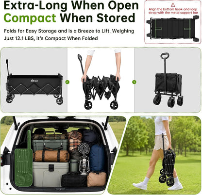 34" Extra Long Collapsible Wagon Cart, 360LBS Capacity, Black3