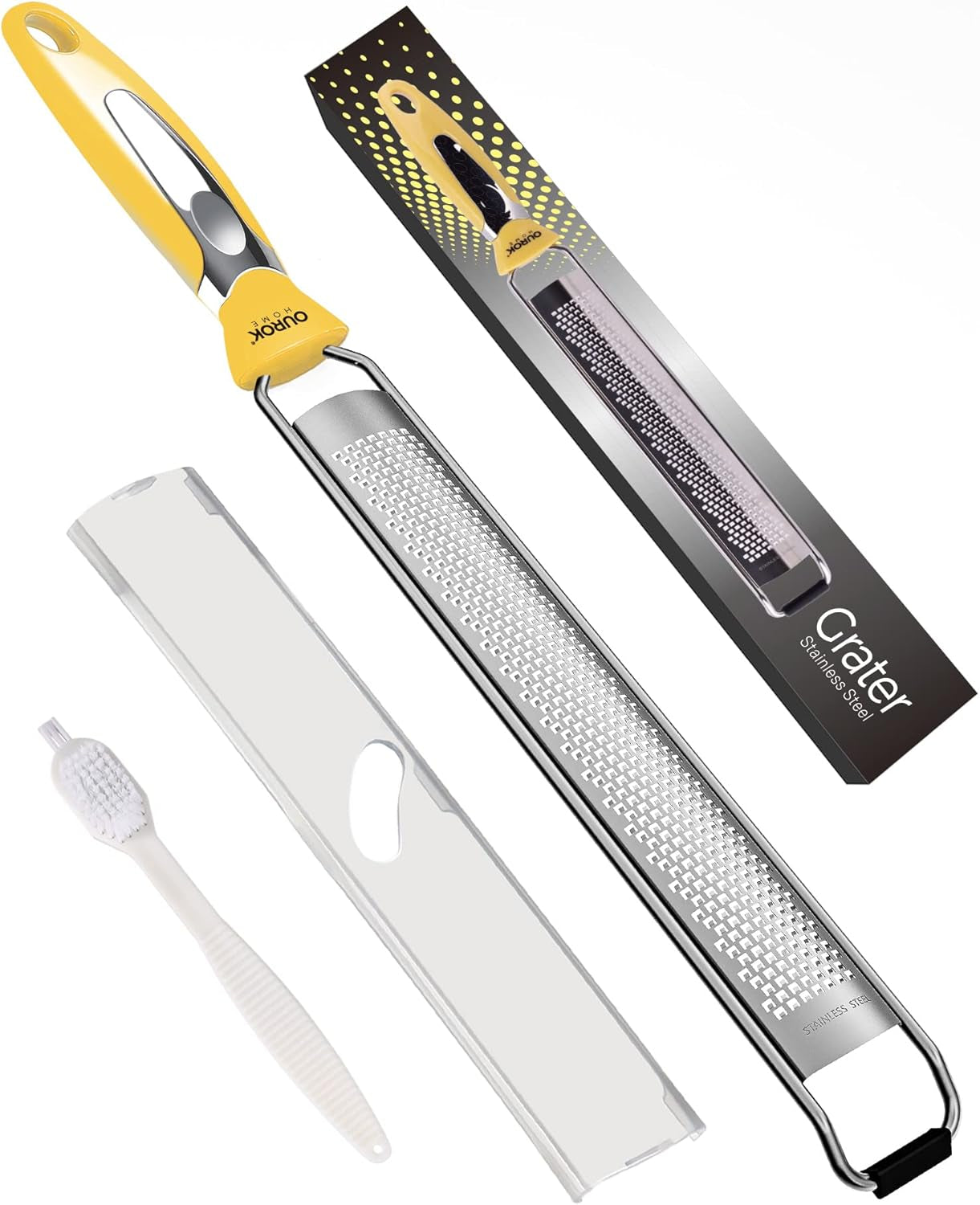 kitchen-lemon-zester-stainless-steel-hand-held-parmesan-cheese-grater-for-ginger-chocolate-coconut-lime-nutmeg-citrus-fruit-vegetable-with-cleaning-brush-dishwasher-safe-yellow