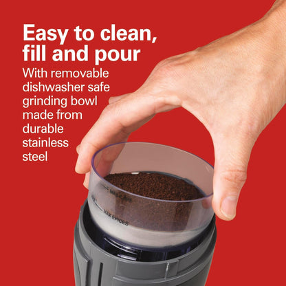 Fresh Grind Electric Coffee Grinder for up to 12 Cups | Grinds Coffee Beans, Spices & More | Stainless Steel Blades | Easy-Clean Removable Chamber | Black | 80335RG2