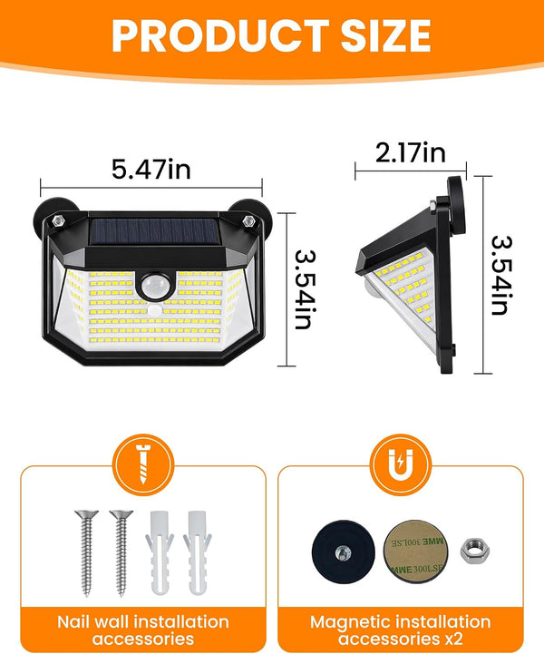 178 LED Magnetic Solar Lights Outdoor, 800LM Solar Motion Lights Outdoor with 2 Strong Magnets, IP65 Waterproof Solar Security Light for Metal Fence, Railing, Deck, Chain Link 2 Pack8