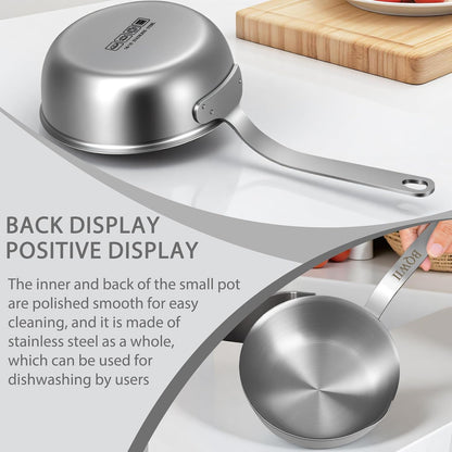 18/10 Stainless Steel Butter Warmer, 13.5 Fl Oz (400Ml), Ideal for Heating Milk, Butter, Sauces, Baby Food, Coffee, Chocolate, Egg Pan, Compatible with Induction & Gas Stovetops5