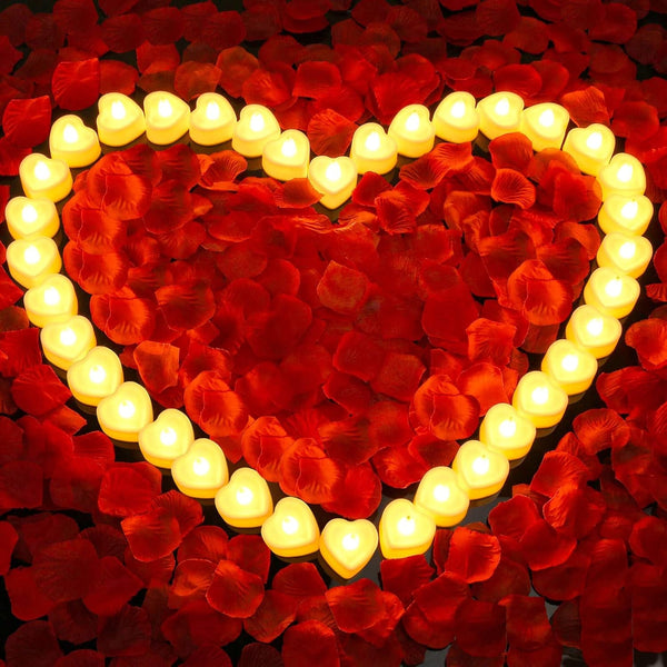 3000Pcs Rose Petals with 36Pcs LED Tea Lights Candles, Rose Petals for Romantic Night for Her Set, Romantic Decorations for Special Night, Valentine'S Day, Wedding, Anniversary Decorations1