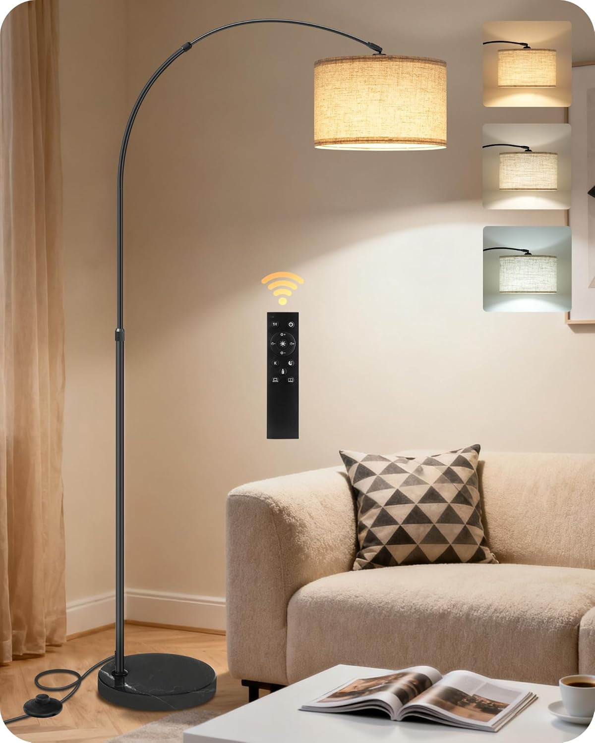 75-arc-floor-lamp-with-marble-base-and-adjustable-height-rotating-hanging-shade-dimmable-floor-lamp-for-living-room-with-remote-and-foot-switch-3cct-over-couch-arched-reading-light-e15ld05