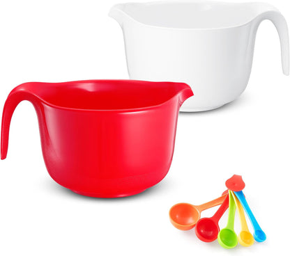 Large Mixing Bowls with Handles 3.6 Qt - 2 Pc Plastic Nesting Bowls for Kitchen, Lightweight Batter Bowls, Easy to Clean + 5 Measuring Spoons Set8