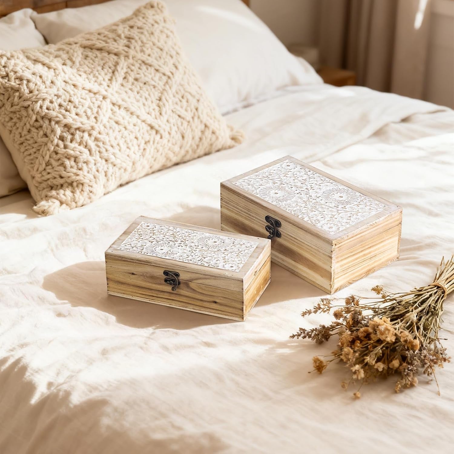 rustic-farmhouse-wood-decorative-boxes-set-of-2-keepsake-box-wooden-box-with-hinged-lid-and-floral-carved-design-decorative-boxes-for-home-decor-brown