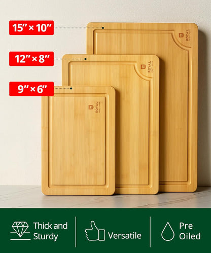 Wooden Cutting Boards for Kitchen Meal Prep & Serving - Bamboo Wood Serving Board Set with Deep Juice Groove Side Handles - Charcuterie & Chopping Butcher Block for Meat3